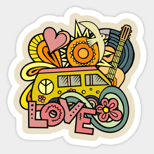 Peace and love van hippie doodle Sticker